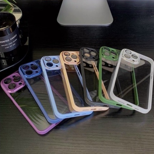 iPhone 14 Pro Max, 14 Plus, 14_Ốp lưng X&M Skin trong cứng viền màu bảo vệ mắt và cụm camera siêu đẹp sang trọng