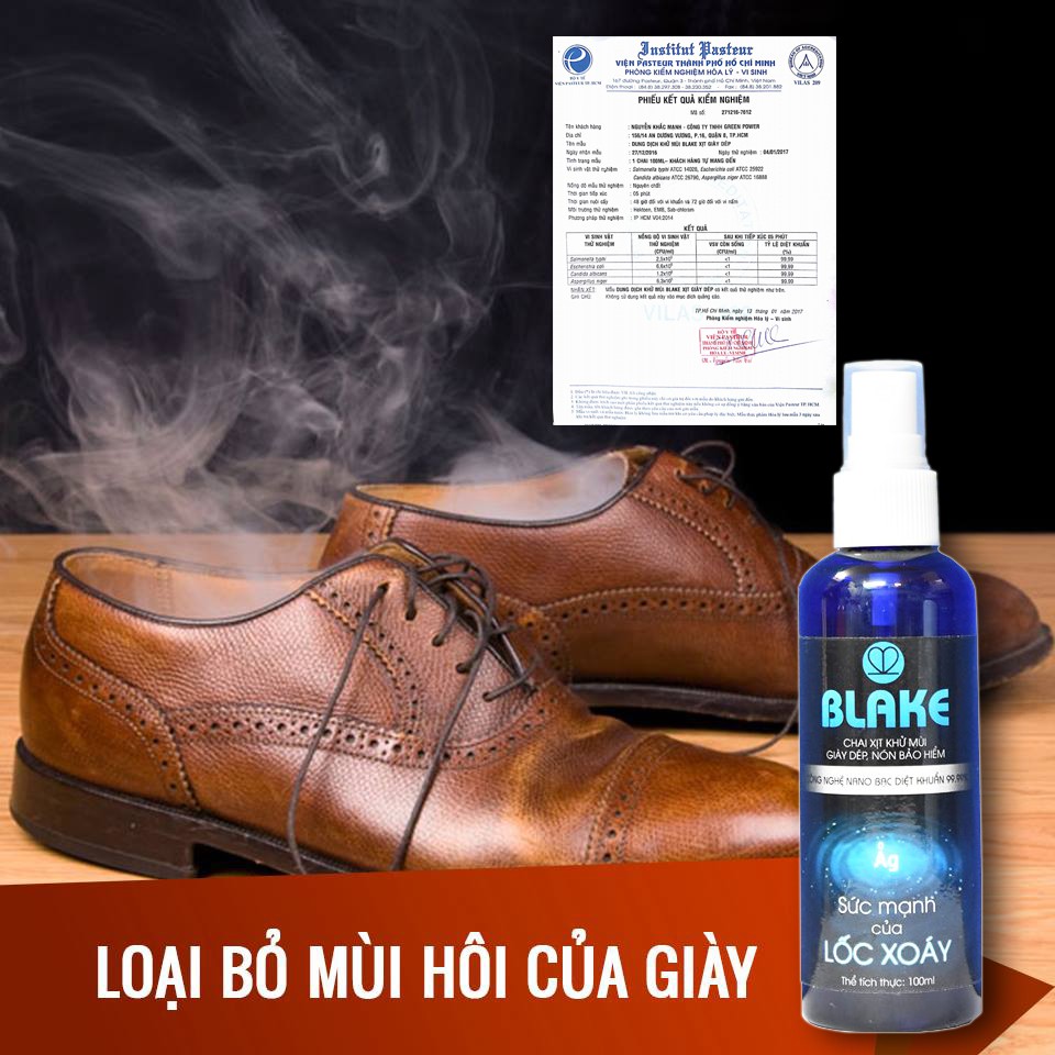 Xịt khử mùi hôi giầy, hôi chân BLAKE (100mL), diệt khuẩn 99% ngăn ngừa vi khuẩn gây ngứa và nấm đạt GCN của viện Pasteur