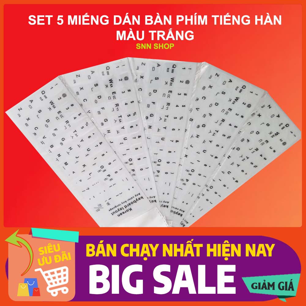 Set 5 miếng dán bàn phím tiếng Hàn nền trắng chữ đen