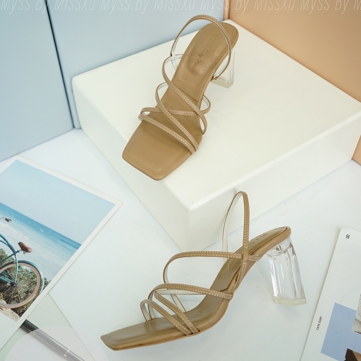Giày sandal nữ dây chéo phối gót trong 7 cm cao cấp MYSS - SD151