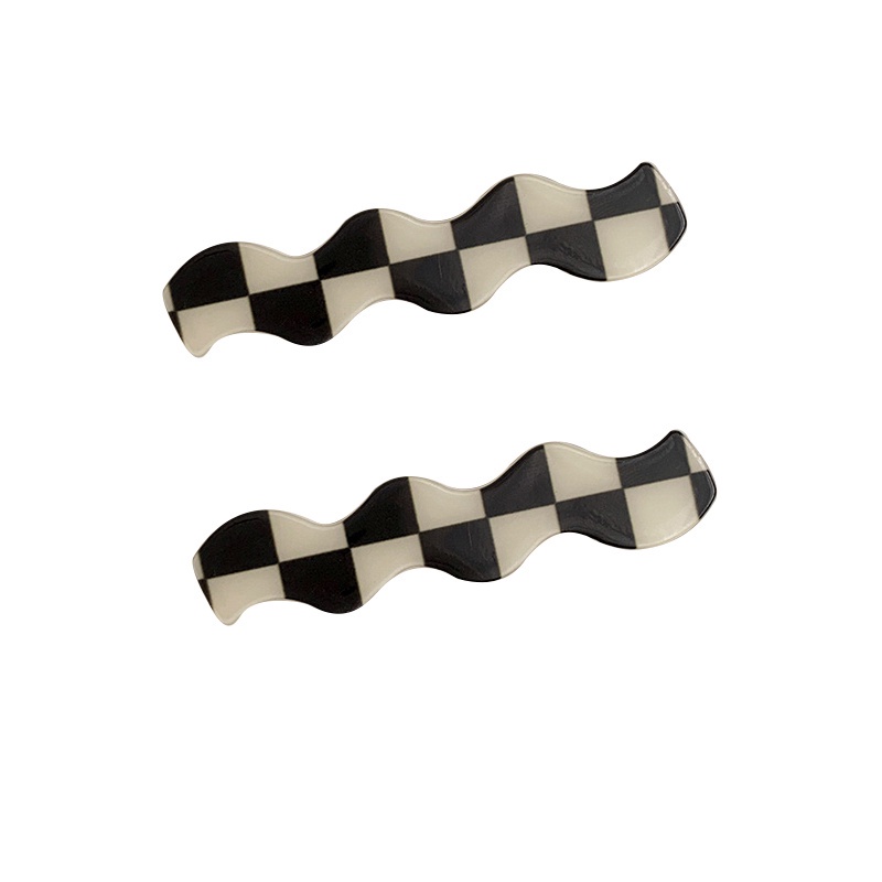 Set 1/2 kẹp tóc resin kẻ caro/viền màu trắng đen thời trang cho nữ