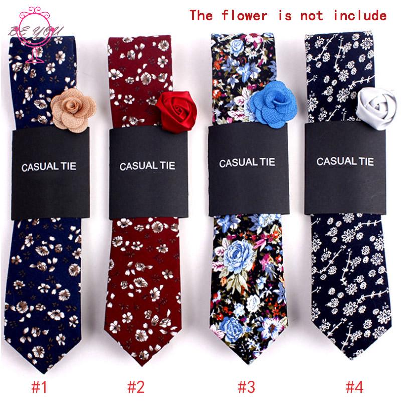 ♪BY Fashion Men Floral Print Tie Suit Skinny Ties Slim Cotton Neck Tie Necktie for Wedding Christmas Party