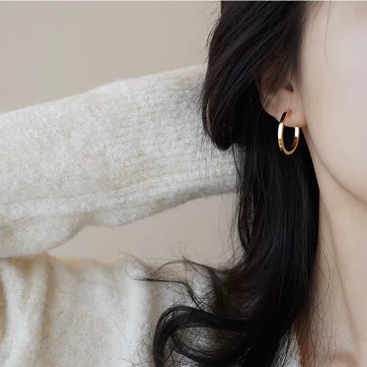 Bông Tai Hình Tròn Màu Vàng/ Bạc Phong Cách Âu Mỹ Thời Trang Sang Trọng