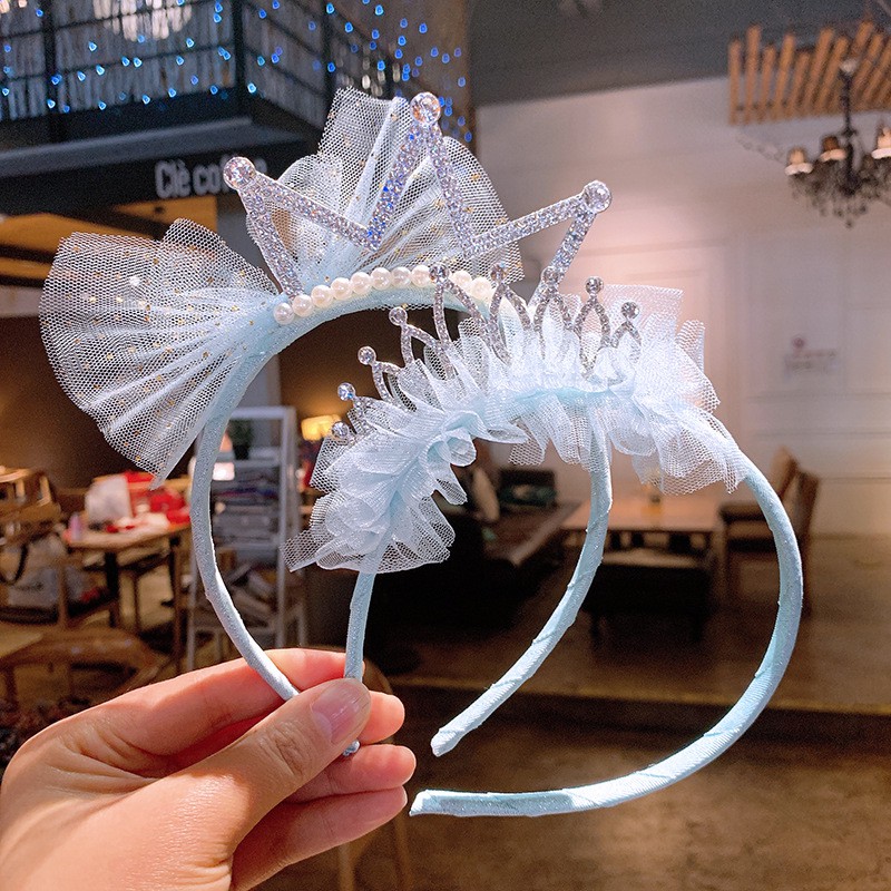 Cài tóc ren trẻ em hình vương miện công chúa đính đá lấp lánh