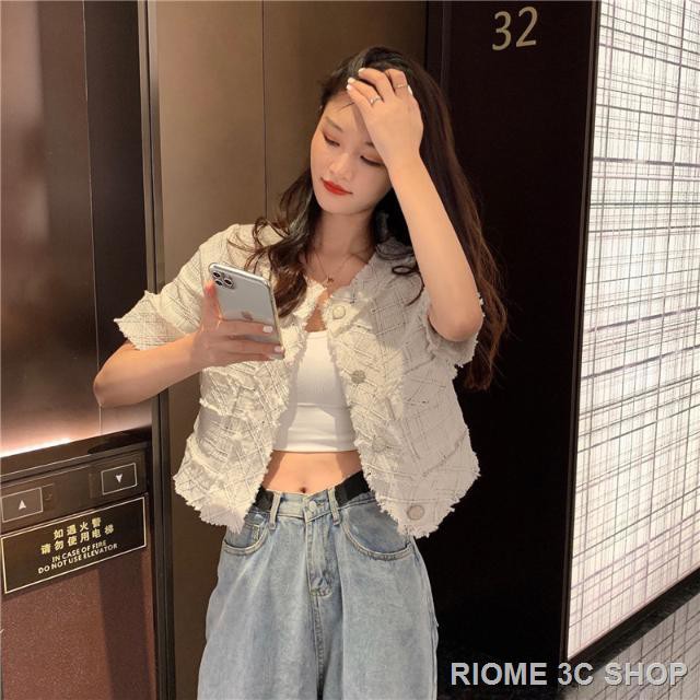 【Nước hoa miễn phí】Áo Khoác Vải Tweed Tay Ngắn Kẻ Ca-Rô Trẻ Trung Hợp Thời Trang | BigBuy360 - bigbuy360.vn