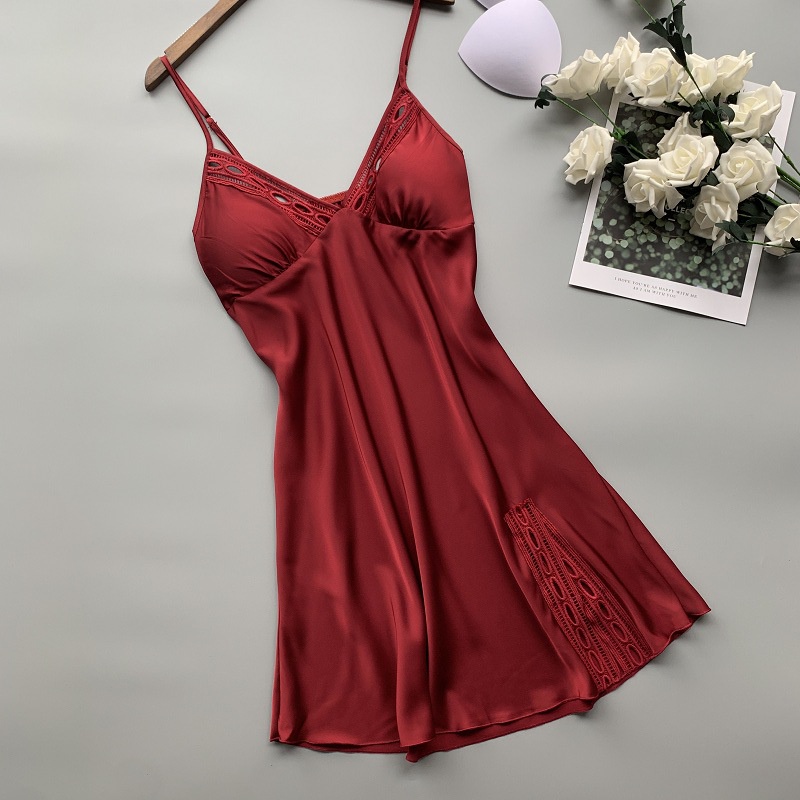 Đầm ngủ hai dây vải lụa phối ren thời trang xuân hè phong cách Hàn Quốc quyến rũ cho nữ