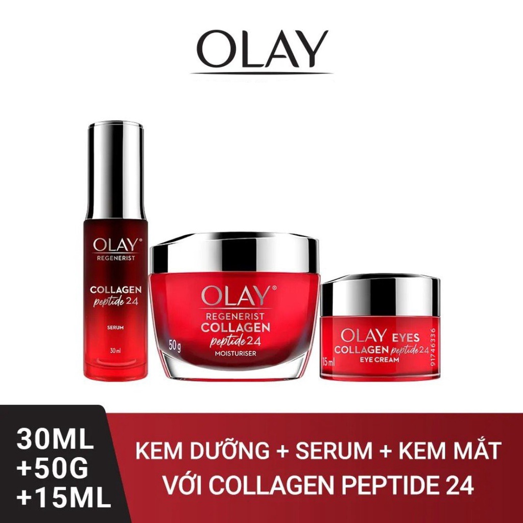 COMBO 3 OLAY COLLAGEN PEPTIDE : Kem Dưỡng 50g + Kem Mắt 15ml+ Serum 30ml