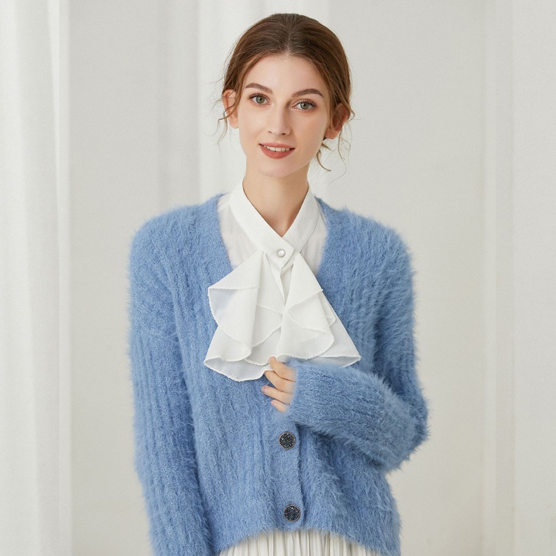 Cổ Áo Sơ Mi Giả Nhún Bèo Màu Trắng Phong Cách Gothic Thời Trang Cho Nữ