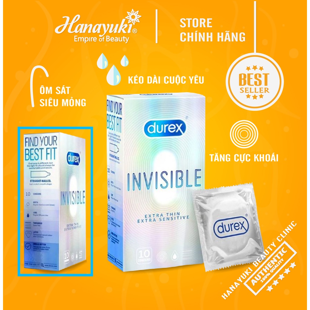 Sỉ 1 cái- Bao cao su Durex Invisible siêu mỏng kéo dài thời gian cực khoái chính hãng 1 cái- Hanayuki Asia - 1 cái