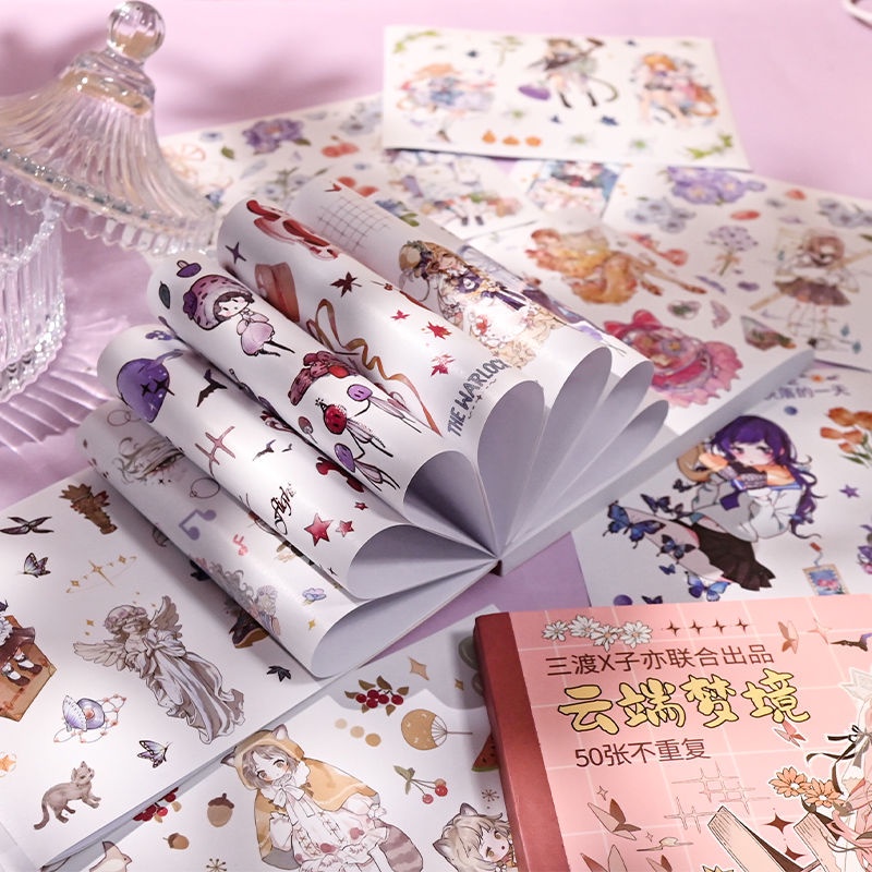 Sổ Sticker Cổ Trang 50 Tấm Dán Trang Trí Sổ Tay Nhật Ký Vật Dụng Bullet Journal ST42COTRANG