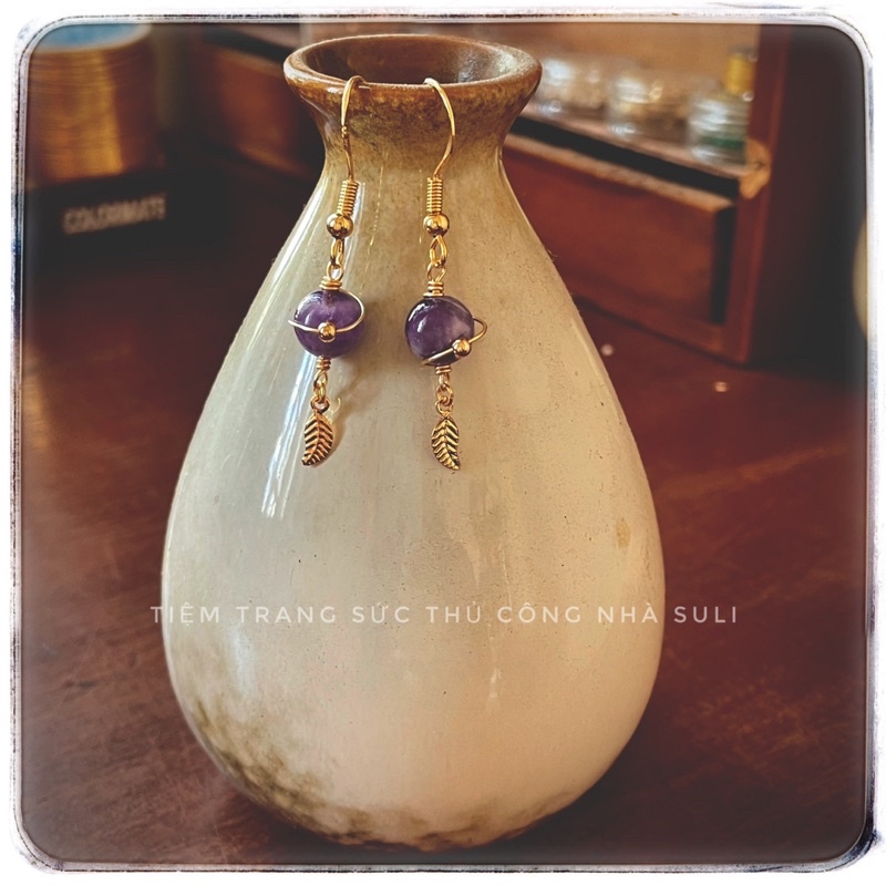 Khuyên tai nữ stones, diy, thủ công, charm lá