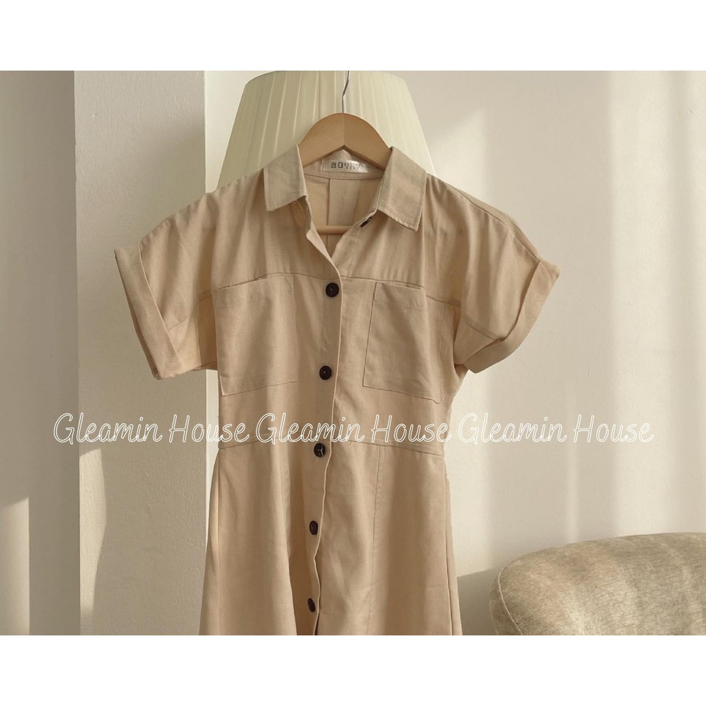 [Ảnh thật/Sẵn] Váy đũi/thô mát túi ngực cổ đức 1 hàng cúc /Đầm linen cổ sơmi suông 3 màu [HÀNG QUẢNG CHÂU LOẠI 1] | BigBuy360 - bigbuy360.vn