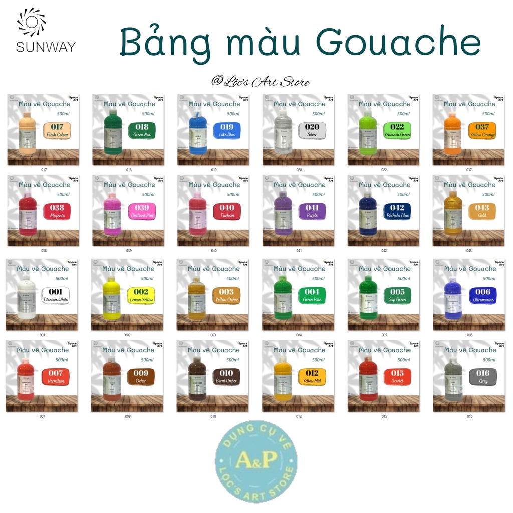 [Lộc'sArtStore] Màu vẽ Gouache Màu Bột Sunway 500ml