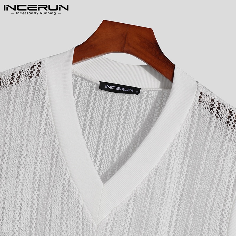 Áo ba lỗ INCERUN cổ v phối ren xuyên thấu thời trang mùa hè cho nam
