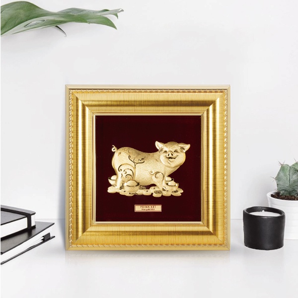Tranh Vàng 24K PRIMA ART - Heo Vàng Tài Lộc May mắn - Kích thước 16x16cm - CGS-0371-16