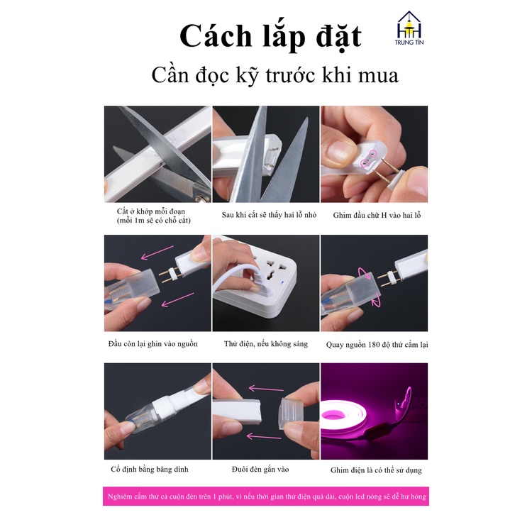 Dây đèn LED NEON uốn chữ tạo hình trang trí, decor phòng ngủ,ngoài trời Trung Tín