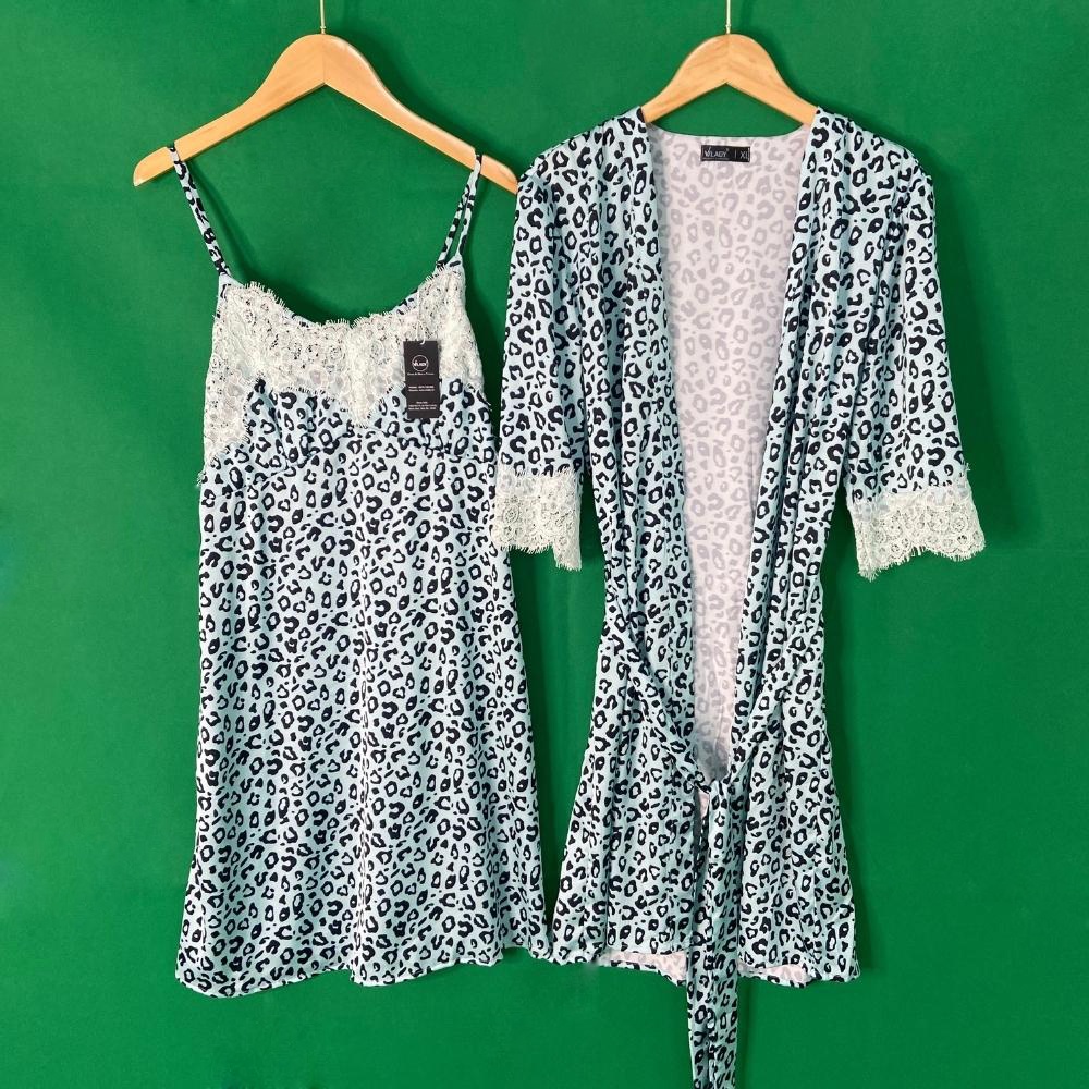 Set Áo Choàng Ngủ Kèm Váy 2 Dây VILADY Lụa Pháp Cao Cấp Tay Dài Phối Ren Bo Gấu Xinh Gợi Cảm Sexy S109