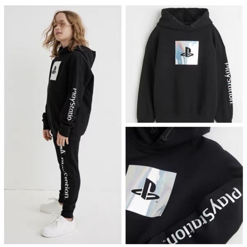 30-60kg Áo hoddie nỉ bông có mũ màu đen in chữ cho bé trai xuất dư xịn