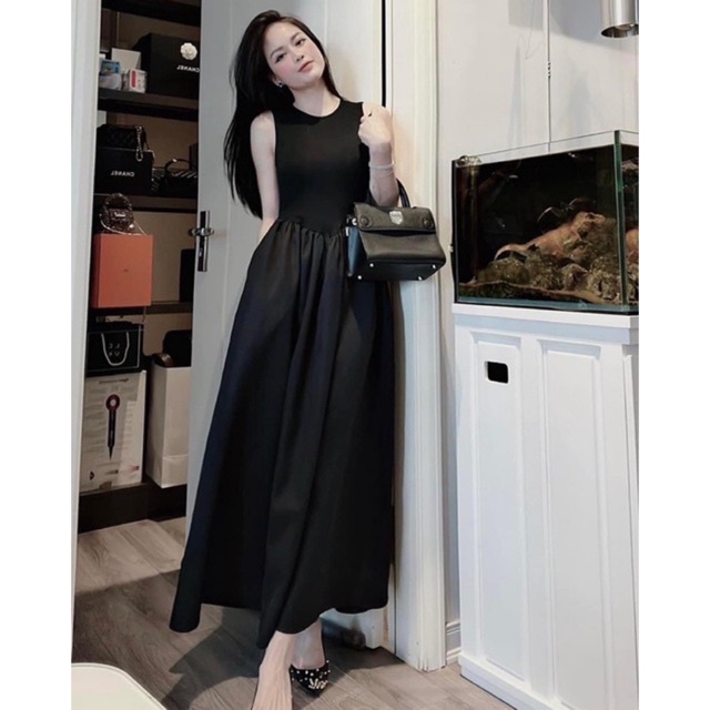 💕ĐẦM CHỮ A VÁY XOÈ NHÚN THÂN CÓ TÚI ĐEN SIÊU HOT GM💕GIMI