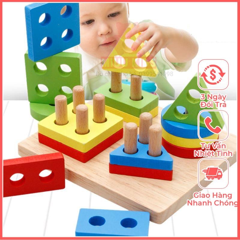 Đồ chơi gỗ thả hình  khối vuông Montessori Cho Bé Phát Triển Trí Tuệ Và Khả Năng Sáng Tạo