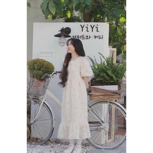 ĐẦM MIDI HOA BBD ĐUÔI CÁ TAY BỒNG