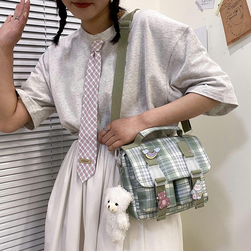 Túi Xách Nylon Đeo Chéo Họa Tiết Kẻ Sọc Màu Tương Phản Phong Cách Nhật Bản Thời Trang Cho Nữ