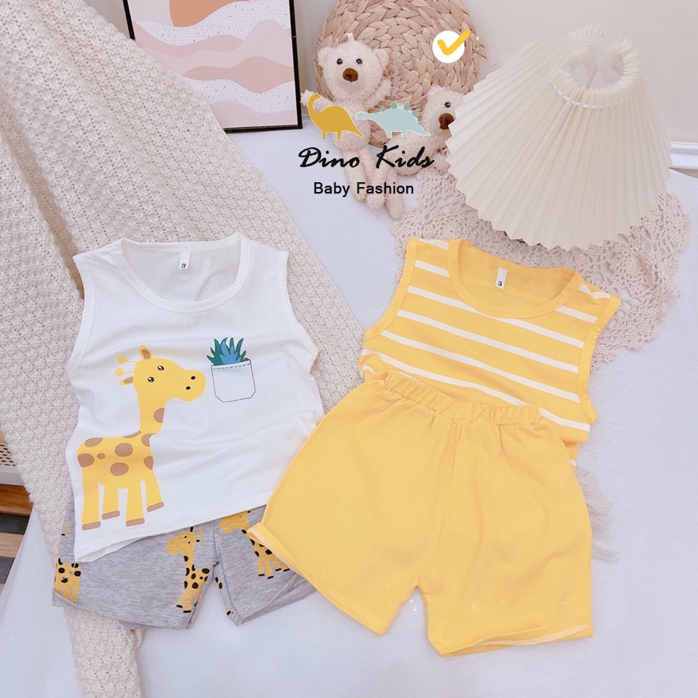 Bộ ba lỗ bé trai, bộ mùa hè in hình con hươu vàng chất cotton cho bé