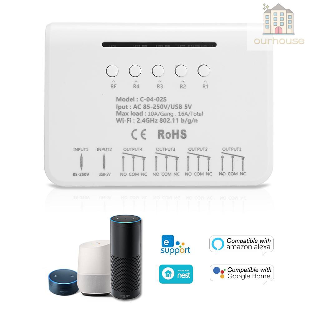 ALEXA GOOGLE Công Tắc Wifi Thông Minh 4 Nút 433mhz Rf Hỗ Trợ Điều Khiển Wifi Qua 4ch Pro R2 Ewelink App