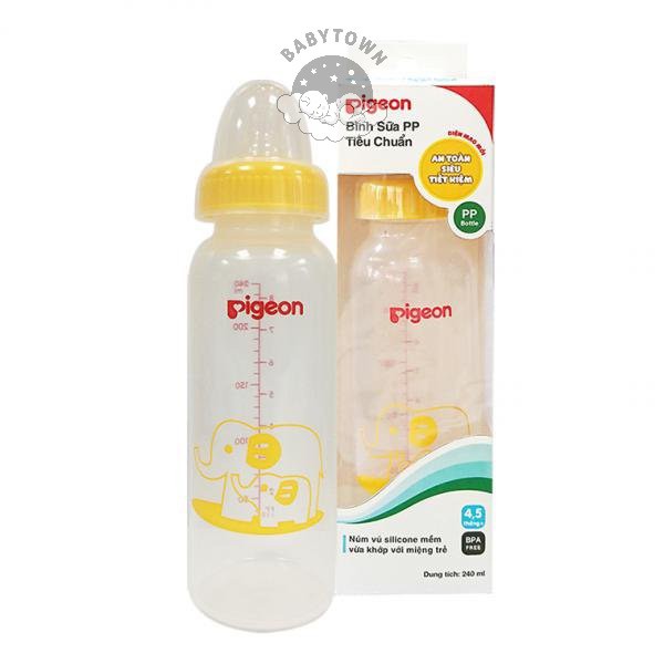 [CHÍNH HÃNG]Bình Sữa Pigeon PP Tiêu Chuẩn Hình Vịt 120ml/ Hình voi 240ml