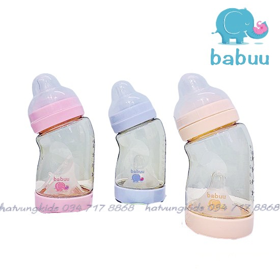 (tặng 1 núm ti) Bình sữa cổ nghiêng 180ml và 260ml PPSU cao cấp Babuu ( BĐ)