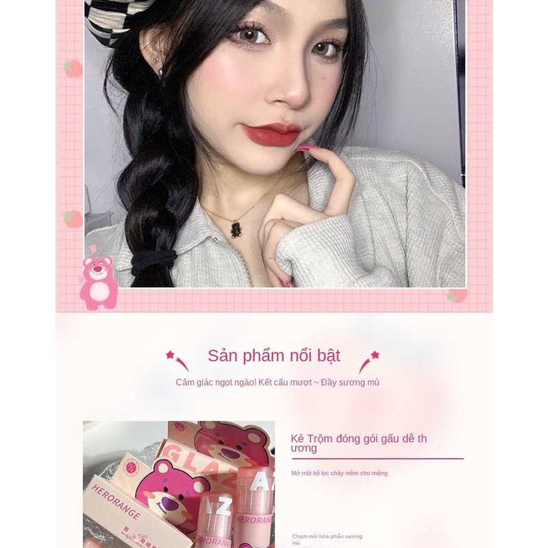 Son Kem Lì Chống Dính Cốc Không Phai Màu Thiết Kế Vỏ Son Hình Gấu Dâu Tây Dễ Thương