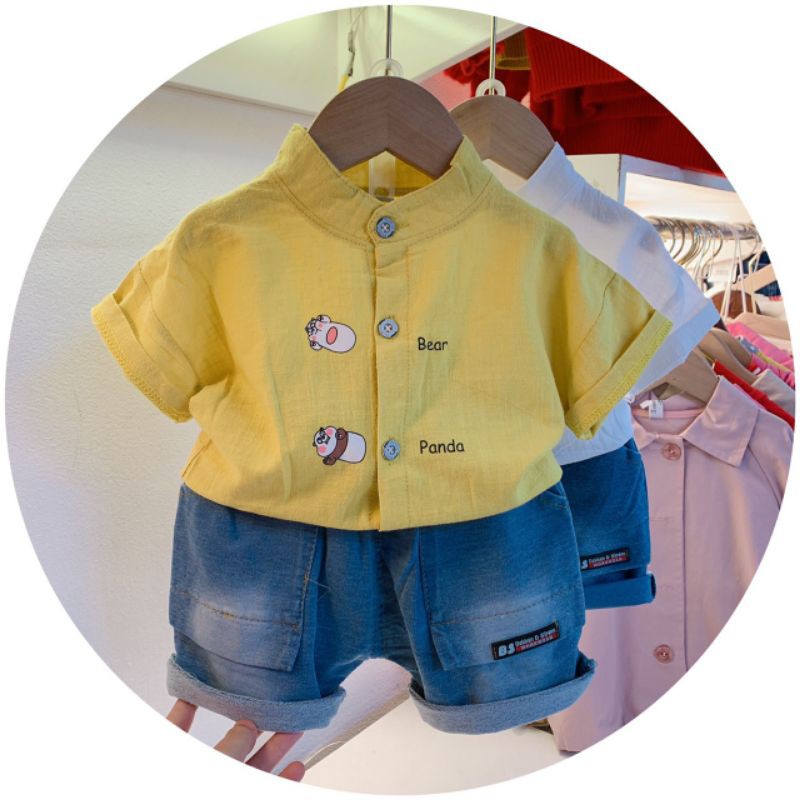 Sét Áo Sơ mi Chất Thô Đũi Kèm Quần Bò Jeans - Sét Bé Trai