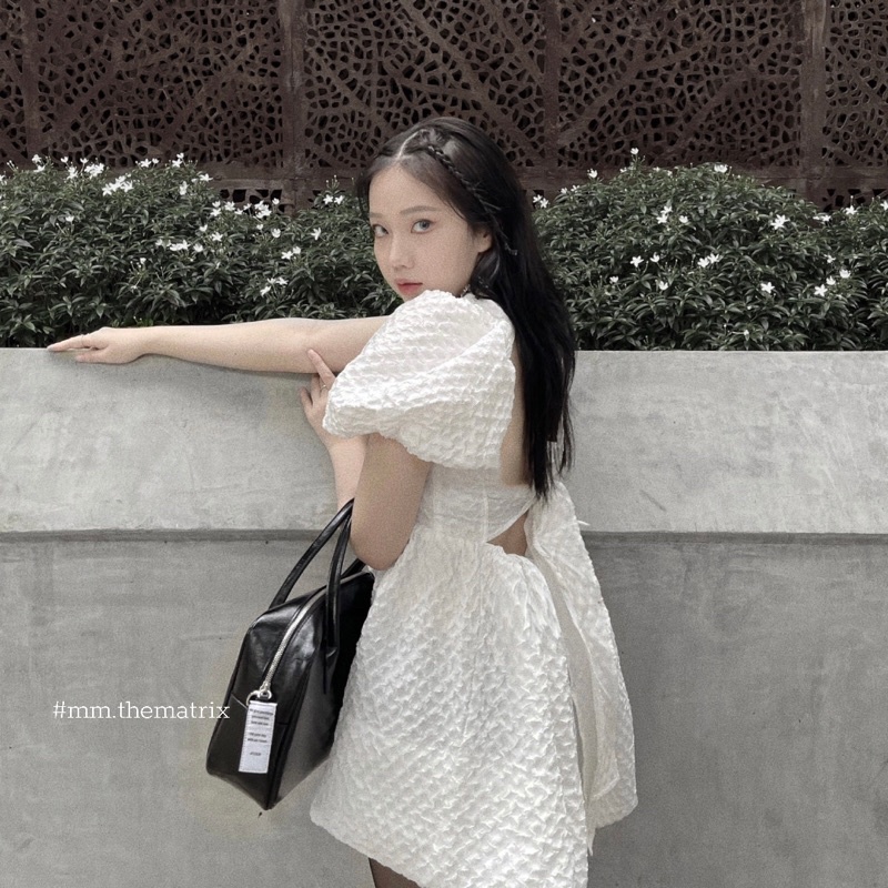 Áo váy xốp tay bồng lưng nơ - Jennie dress kèm ảnh thật