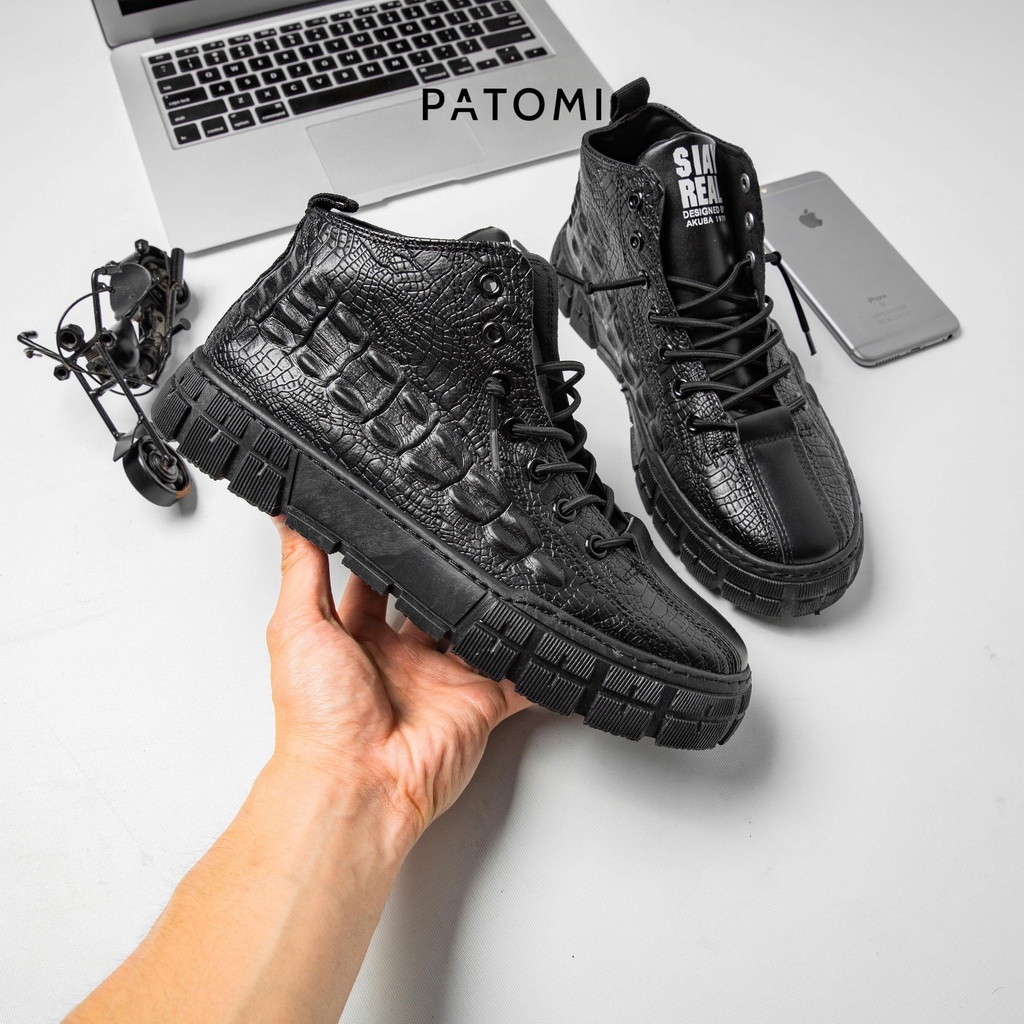 Giày thể thao nam da cá sấu cổ cao chính hãng PATOMI, giày sneaker nam cao cấp phong cách Hàn Quốc-G429 | BigBuy360 - bigbuy360.vn