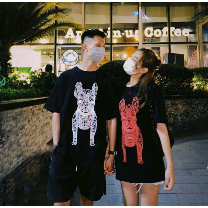 [Rẻ Vô Địch] Áo cotton tay lỡ Unisex mặc đôi ,nhóm , lớp------ Áo CHÓ IN 2 MẶT