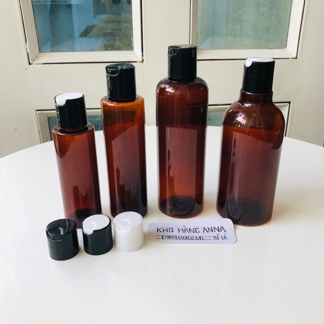 50 Chai nhựa nắp nhấn bật - combo 50 chai nâu 250ml /300ml /150ml /120ml/100ml - chai pet màu nâu nắp nhấn 200ml/250ml
