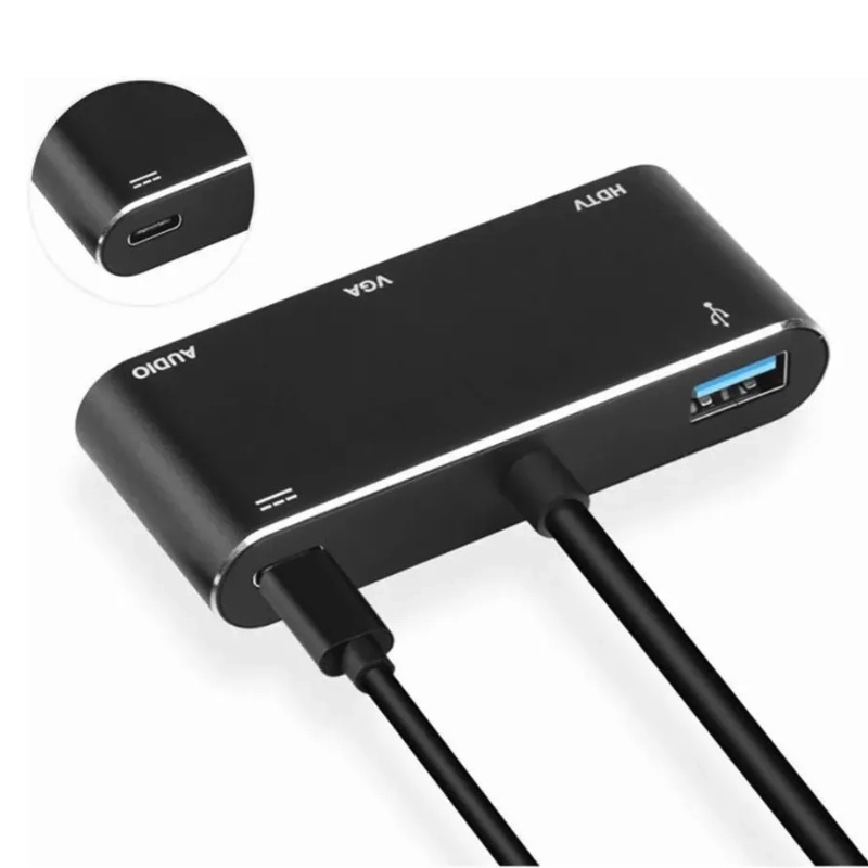 Hub cáp chuyển Type C 5 In 1 ra HDMI, VGA, USB 3.0, AUX 3.5mm, PD cực xịn Model 9573S New Firmware