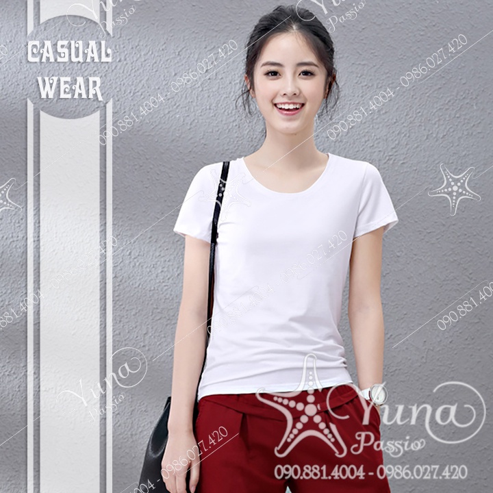 Áo Thun Thái Trơn Màu Trắng , Áo Phông Nữ Trơn Cổ Tròn Vải Mịn Đẹp Hàng Nhập Cao Cấp Shop YUNA