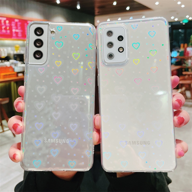 Ốp Điện Thoại Trong Suốt Màu Laser Gradient Họa Tiết Trái Tim Cho Samsung Galaxy S20 S21 FE S22 Plus Note 20 Ultra
