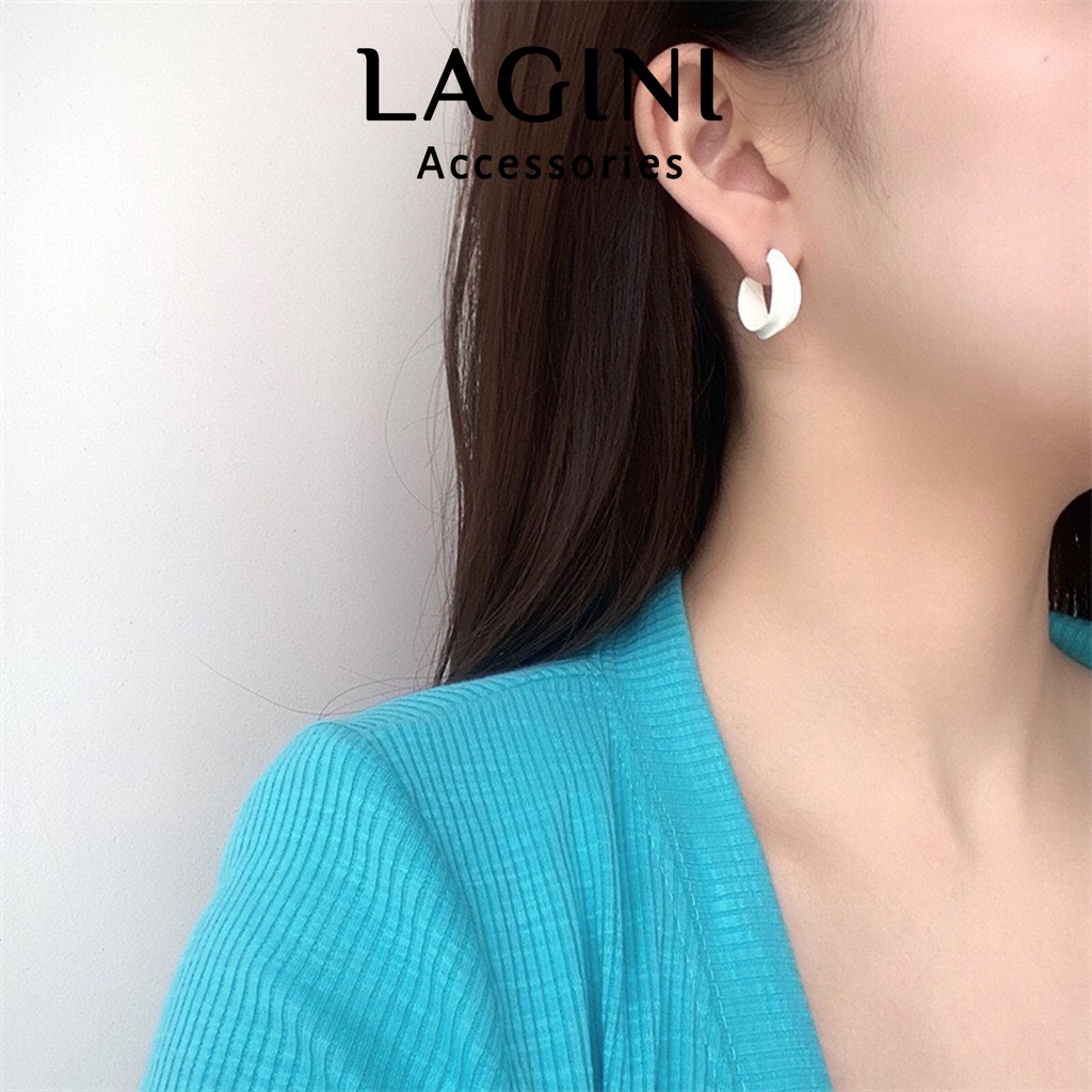 Bông tai khuyên tai 925 tròn nhựa trắng Lagini