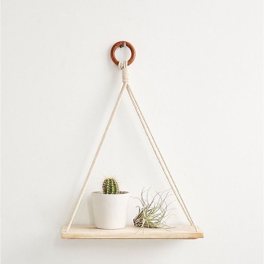Kệ treo tường 10X30Cm, vitage decor trang trí hiện đại đẹp, loại 1 tầng kệ, được tặng kèm dây thừng