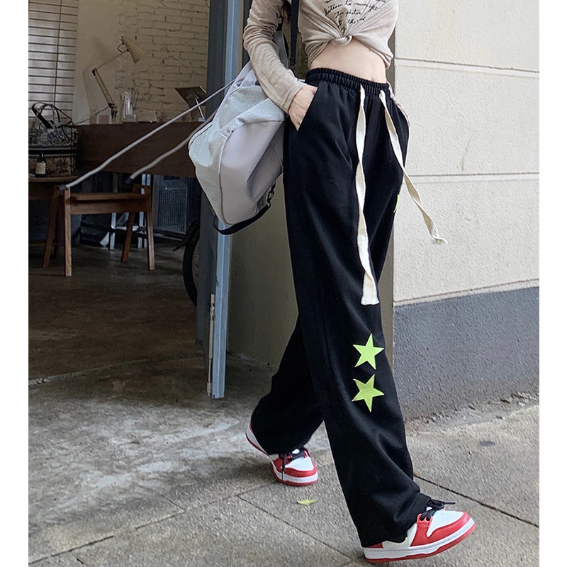 Quần Short Thể Thao Lưng Cao Dáng Rộng In Hình Ngôi Sao Năm Cánh Thời Trang