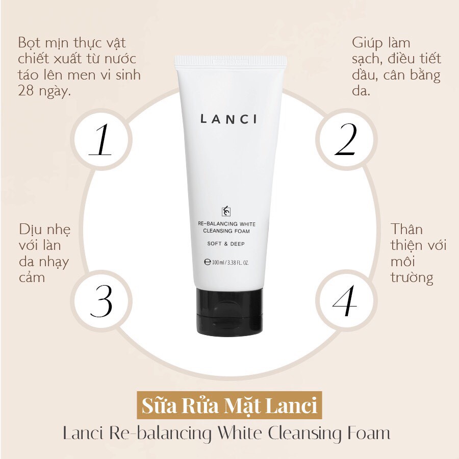 Sữa Rửa Mặt Trắng Da Lanci Whitening Deep Clean 100ml Hàn Quốc Làm Sạch Da, Ngăn Ngừa Mụn, Cấp Ẩm Da - Lvy Beauty