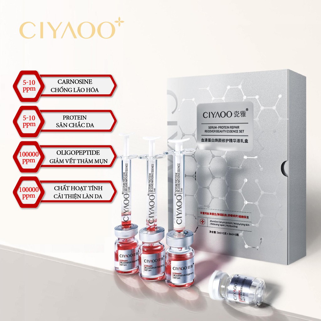 BỘ CHĂM SÓC DA CIYAOO SERUM HUYẾT THANH DƯỠNG CHẤT CHỐNG LÃO HÓA 1ml x5 +3ml x5 QX0021