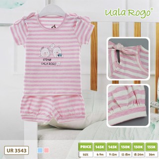 Bộ QA cộc tay cài vai kẻ ngang cotton vân sọc UALA ROGO 3543