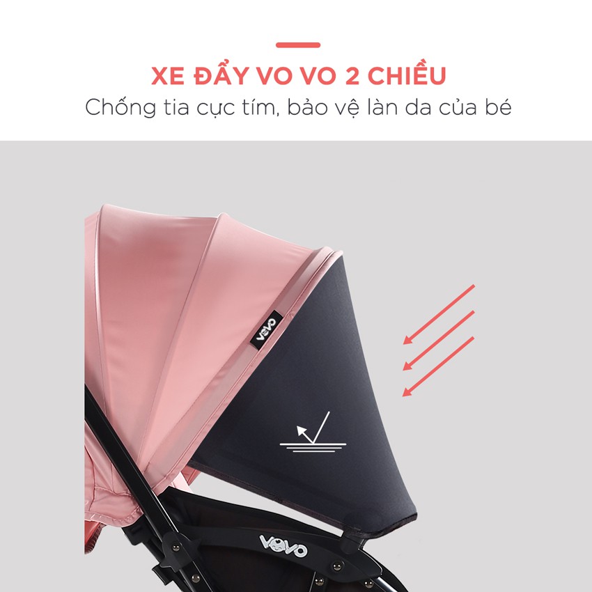 Xe đẩy cho bé, xe đẩy gấp gọn 2 chiều 3 tư thế VOVO TRAVEL mẫu mới nhất