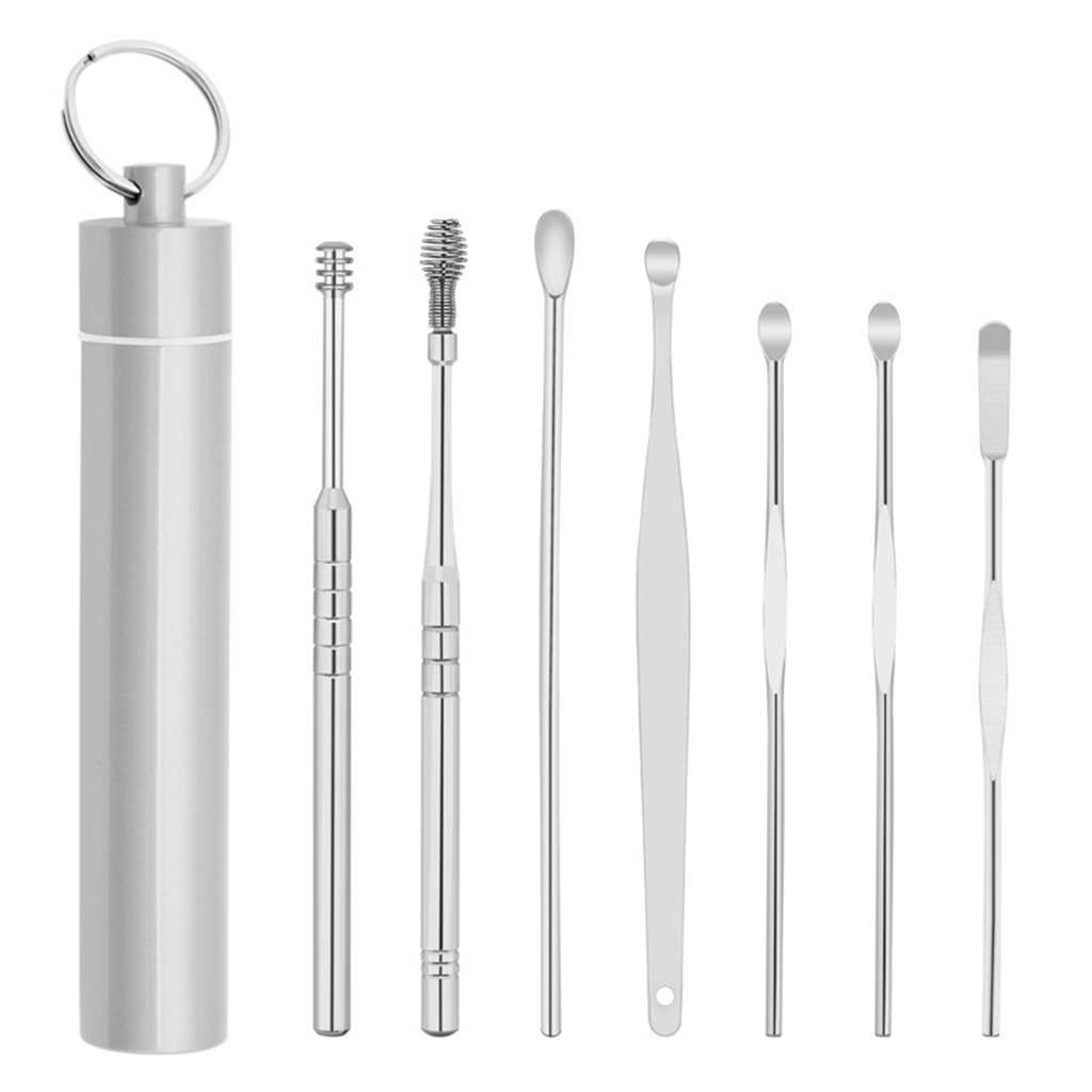 [Hàng mới về] Bộ dụng cụ làm sạch tai bằng thép không gỉ có hộp đựng tiện dụng