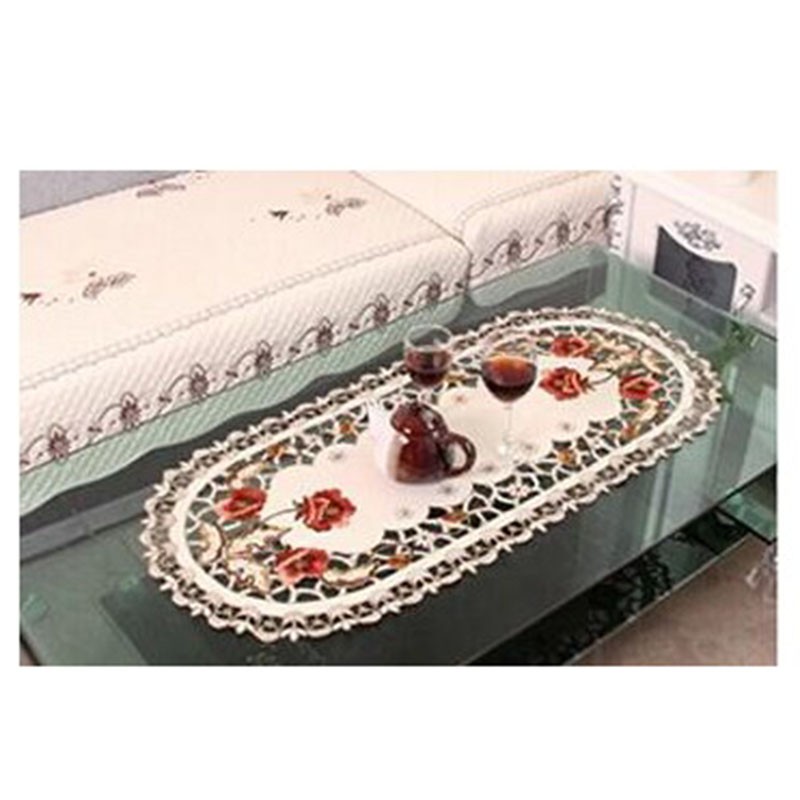 Oval Embroidered Lace Tablecloth Floral Table Cloth Table Runner Wedding Decor