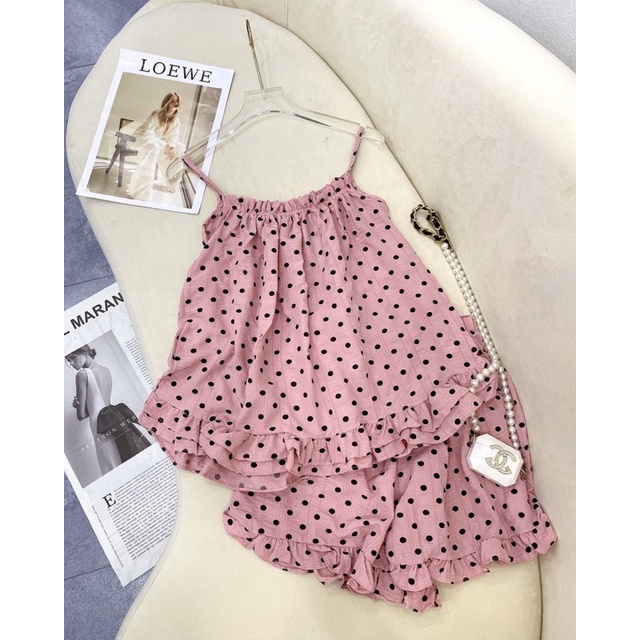 May Shop - Sét 2 dây chấm bi nữ chất đũi lụa siêu mát