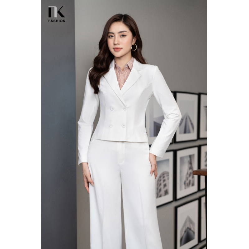 Áo Vest Công Sở Nữ NK Fashion Thiết Kế Dáng Lửng Dài Tay Kèm Cúc Bọc, Chất Liệu Nhập Hàn Cao Cấp NKFAK2109003